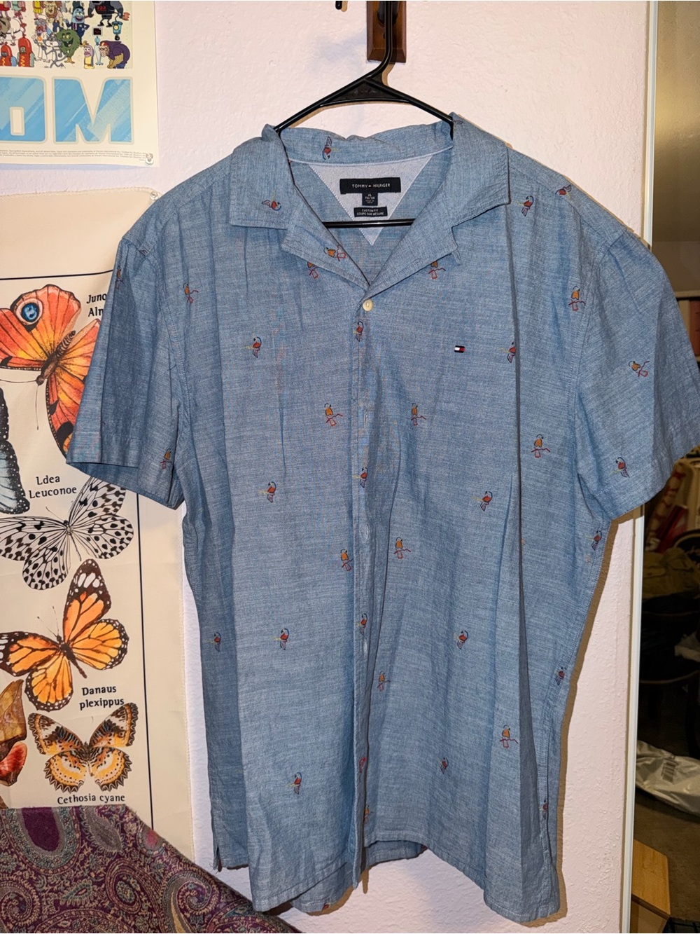 Tommy Hilfiger Light Blue Short-Sleeve Button-Down Shirt with Embroidered Motif